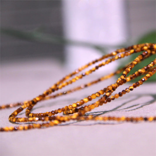 Natural Yellow Tiger Eye Gemstone Beads Faceted Round Bead Chain 27.5”