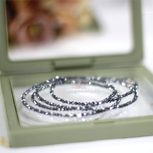 Faceted Natural Terahertz Round  Beads Bracelet Necklace 27.5”